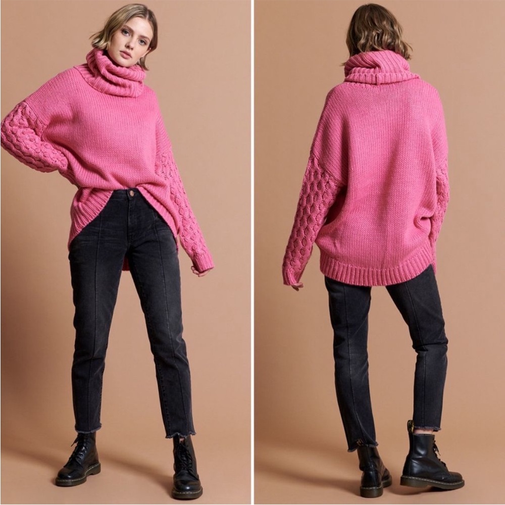 ONE TEASPOON Rider Roll Neck Sweater in Pink Wool Size XS Oversized NEW